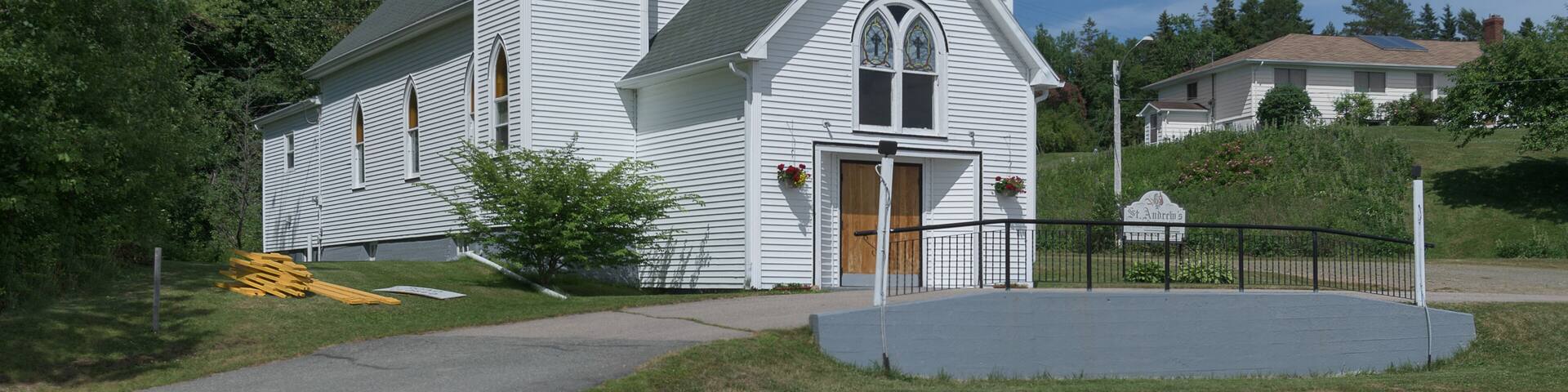 Exterior of St. Andrew's Presbyterian Church of Whycocomagh, Nova Scotia