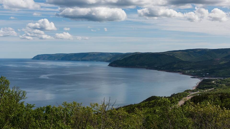 Scenic view of coastline, Pleasant Bay, Cape Breton Highlands National Park, Cape Breton Island, Nova Scotia, Canada
