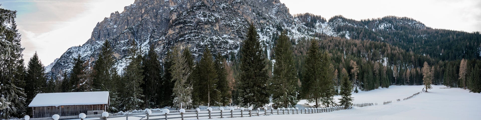 Winter in the San Vigilio di Marebbe valley of the Dolomites