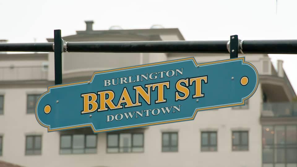 A street sign for Burlington Brant St. Downtown.