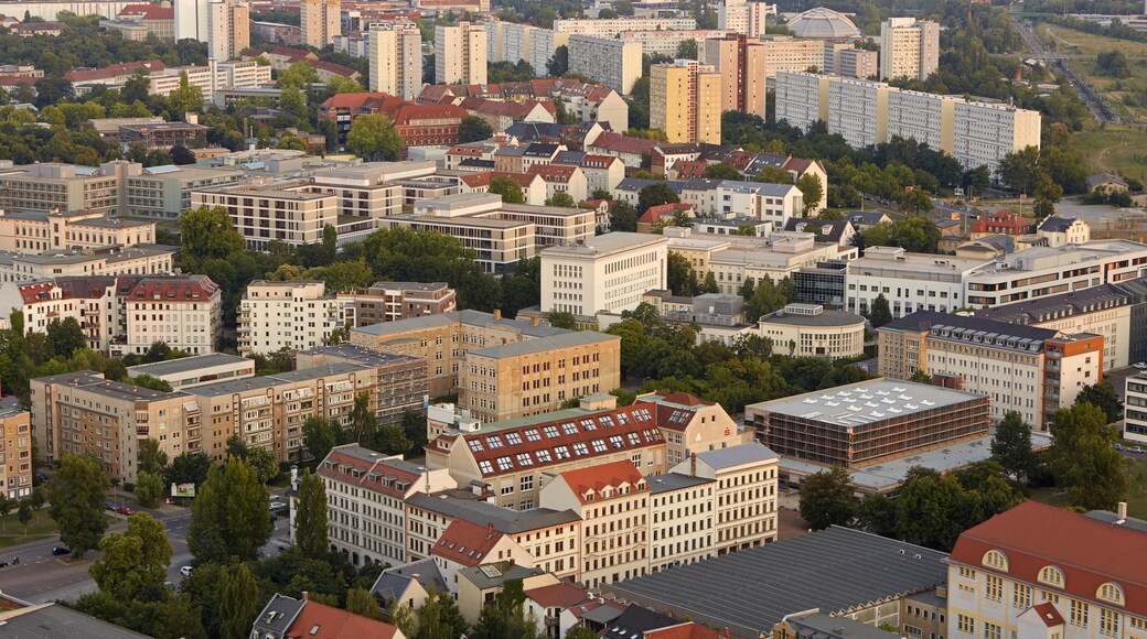 Elevated cityscape of the south of Leipzig with the Connewitz district at sunset; Shutterstock ID 624095156