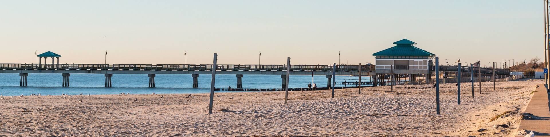 Empty beach in the early morning at Buckroe Beach in Hampton, Virginia.