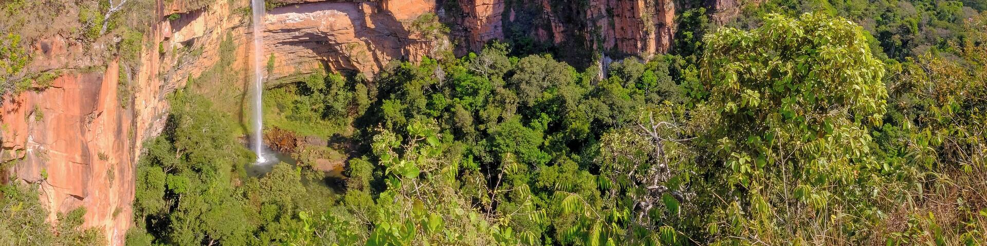 Beautiful Bridal Veil, Veu Da Bride waterfall in Chapada Dos Guimaraes National Park, Cuiaba, Mato Grosso, Brazil