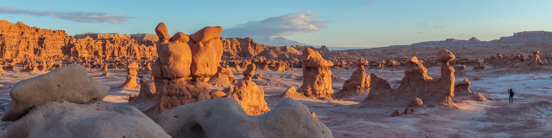A desert landscape with unique rock formations.