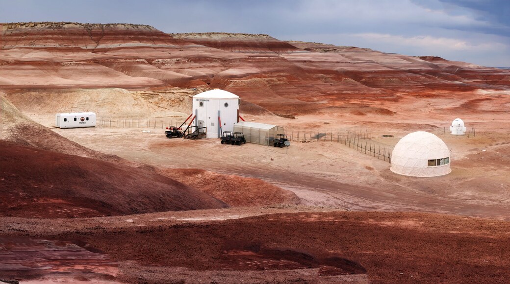 HANKSVILLE, UTAH - AUGUST 15, 2018: Panorama of the Mars Desert Research Station.