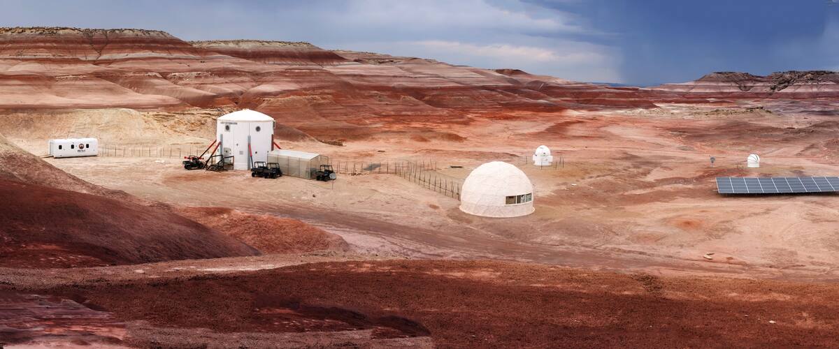 HANKSVILLE, UTAH - AUGUST 15, 2018: Panorama of the Mars Desert Research Station.
