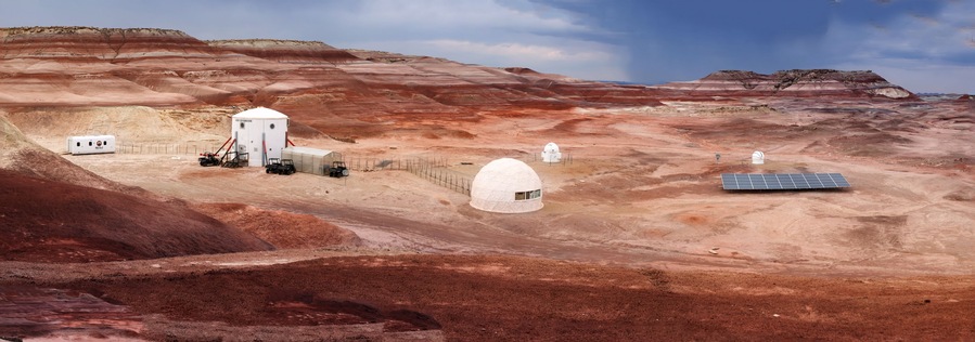 HANKSVILLE, UTAH - AUGUST 15, 2018: Panorama of the Mars Desert Research Station.