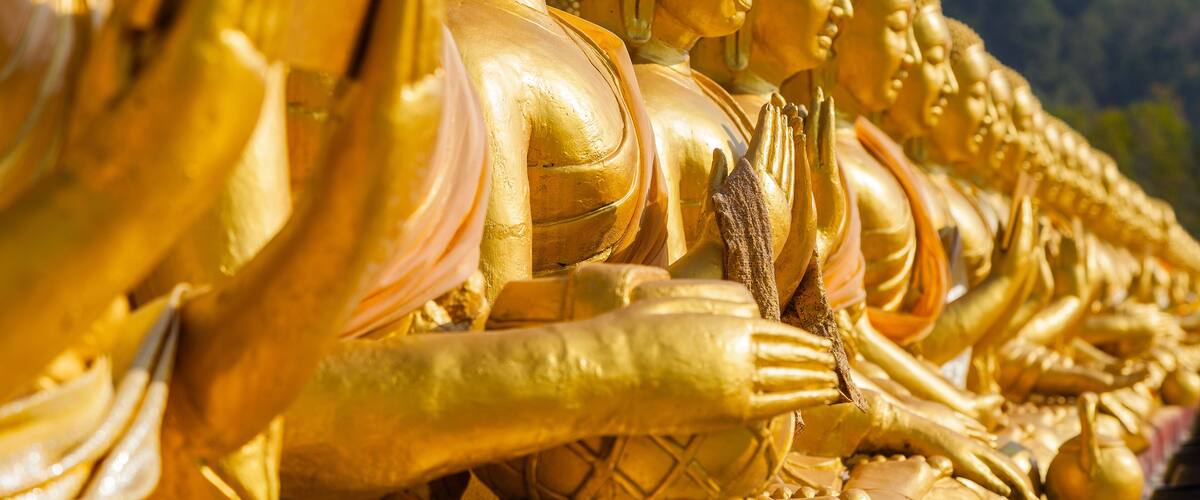 A row of golden Buddha statues.