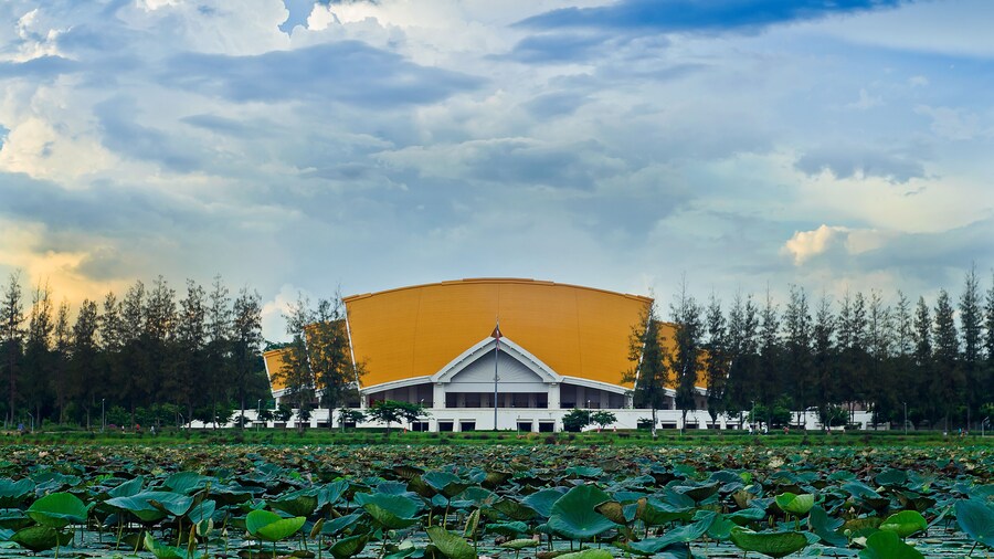 Khonkaen, Thailand - June, 07,2017: Golden Jubilee Convention Hall, located at the entrance to Khon Kaen University on Maliwan Road , On June, 07,2017, in Khonkaen, THAILAND.
