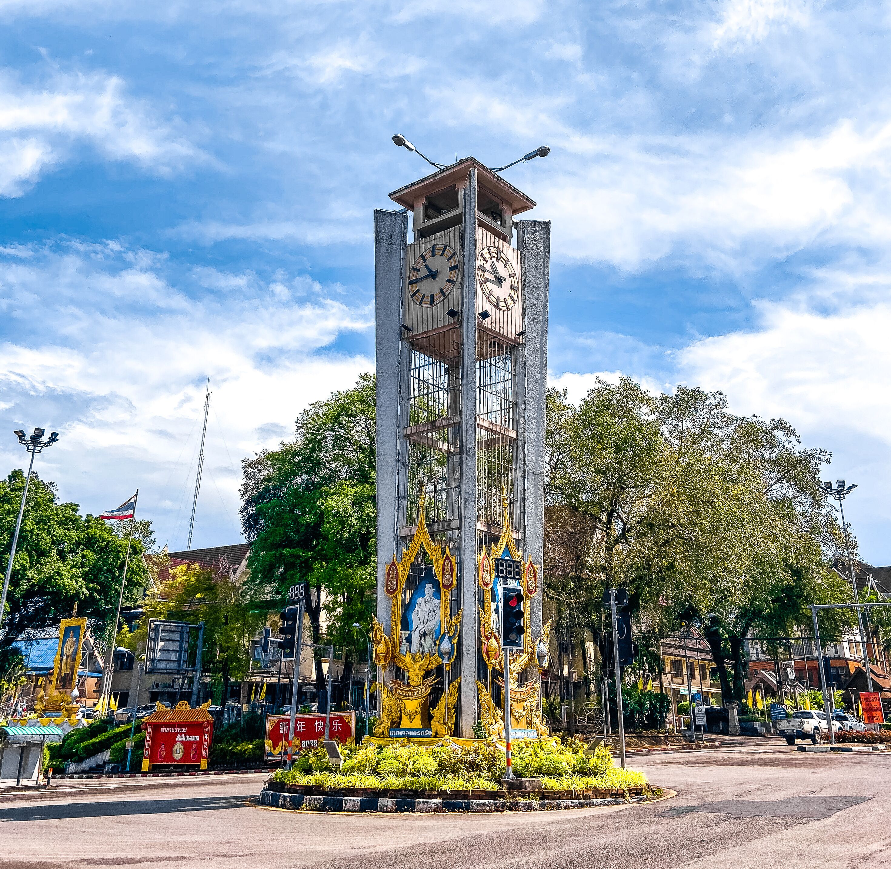 Trang city roundabout and dugong or manatees statues in Thailand
