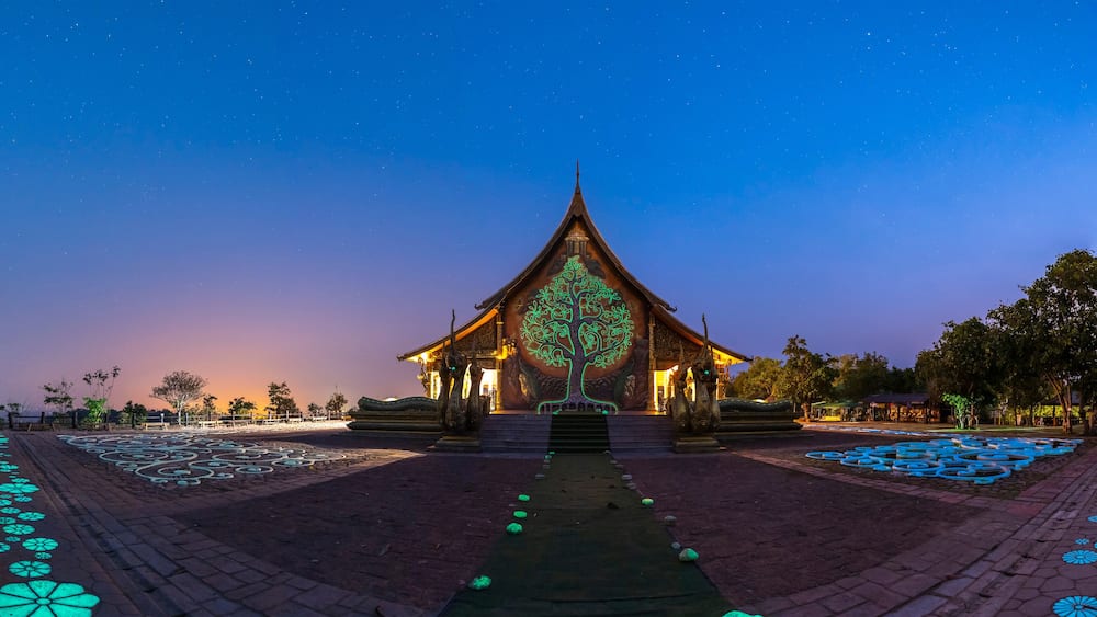 Thai temples at Twilight, Phu Phrao Temple (Wat Sirindhornwararam), Ubon Ratchathani Province, Thailand