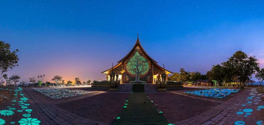 Thai temples at Twilight, Phu Phrao Temple (Wat Sirindhornwararam), Ubon Ratchathani Province, Thailand