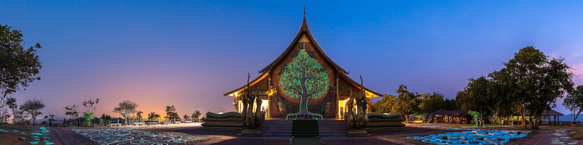 Thai temples at Twilight, Phu Phrao Temple (Wat Sirindhornwararam), Ubon Ratchathani Province, Thailand