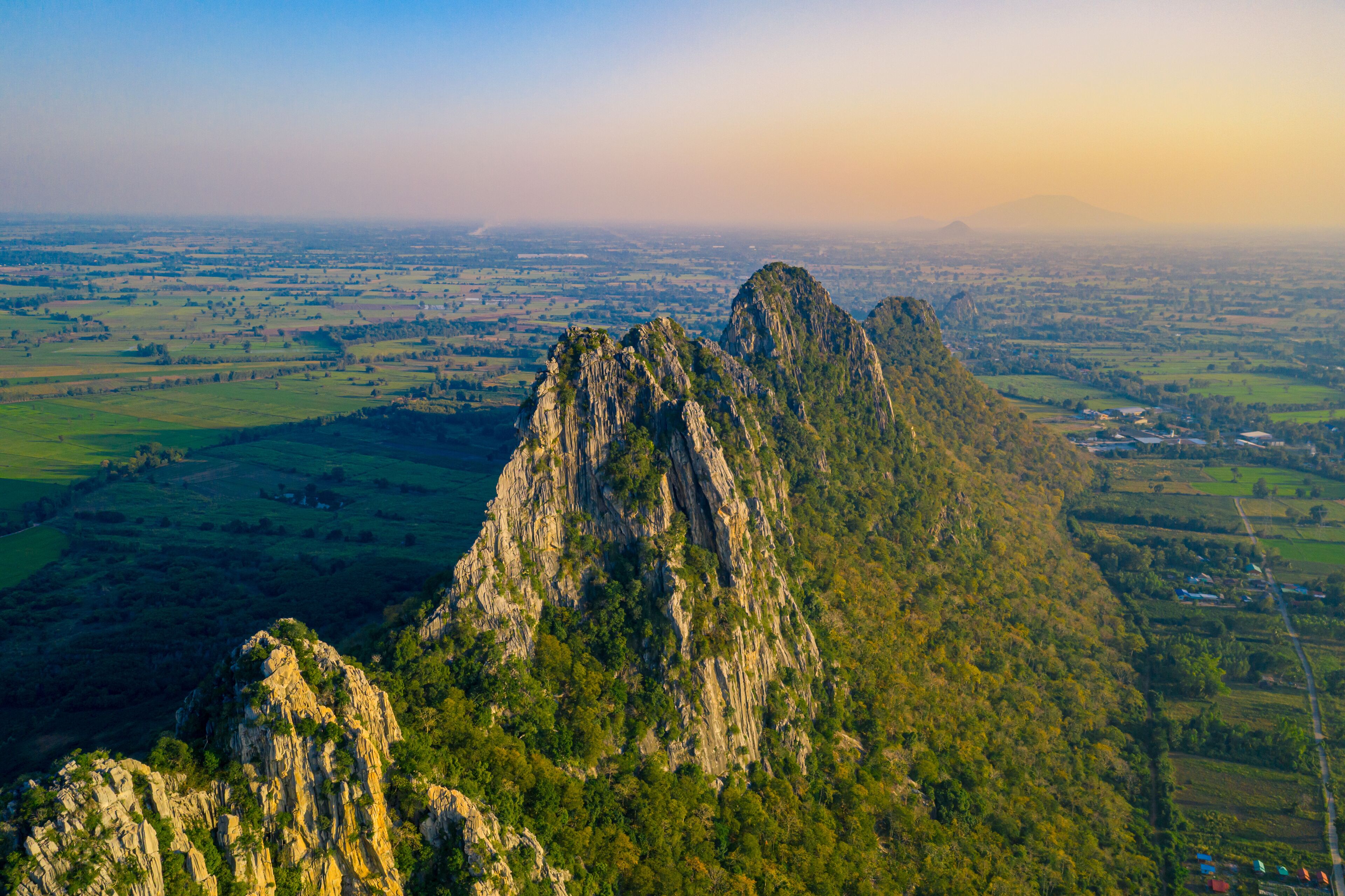 Aerial landscape in Nakhon Sawan, Thailand. Khao Nor, Khao Kaew landmarks, famous tourist attractions of Nakhon Sawan Province Thailand