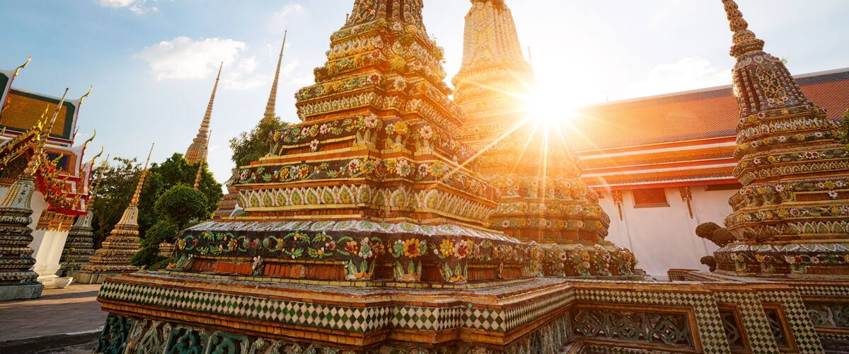 A temple complex with ornate spires and intricate decorations.