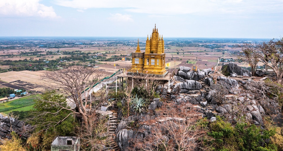 Santi Chedi and the statue of Christ the Redeemer in heaven hills in Pak Tho District, Ratchaburi, Thailand