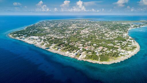 Aerial view of Grand Cayman and its surrounding coral reef