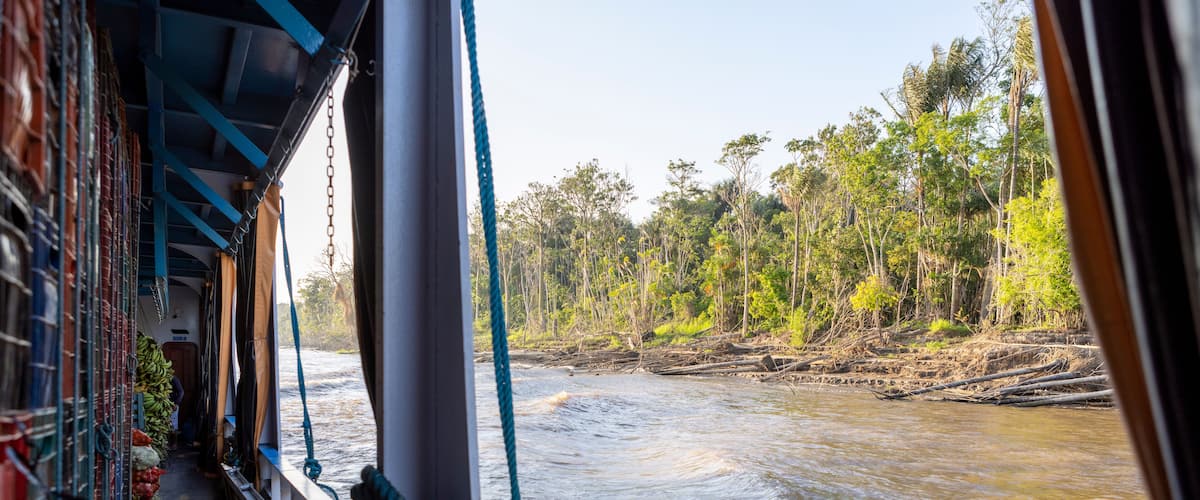 Stacked boxes with tropical fruits on a ferry to Manaus in Brazil, South America