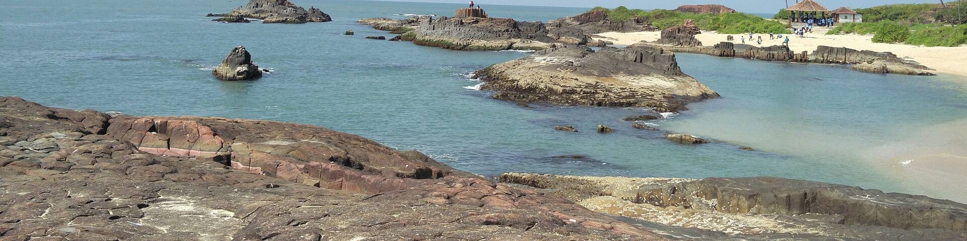 Saint Mary's Island on the west coast of India in the state of Karnataka with volcanic rock patterns