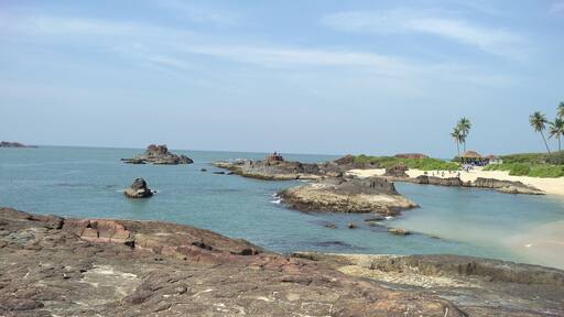Saint Mary's Island on the west coast of India in the state of Karnataka with volcanic rock patterns