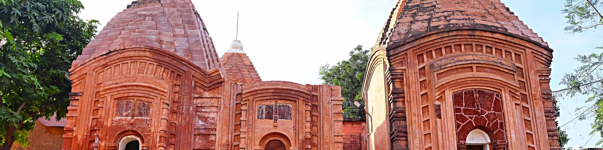 Scenic view of the group of terracotta temples in the Chhai Taraf Temple Complex, Maluti, Dumka, Jharkhand, India.
