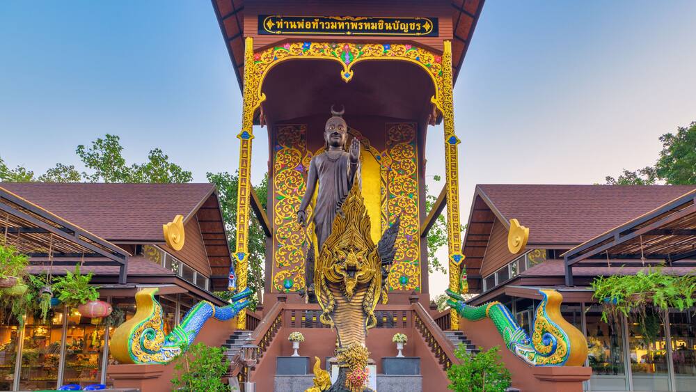 Krathum Baen District, Samut Sakhon, December 8, 2019. Wat Tha Mai. Magnificent Buddhist temple. The new main temple building is a piece of art..
