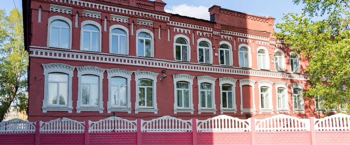 Rear view of the building of the branch of the Krasnoyarsk State Agrarian University.Achinsk, Krasnoyarsk Krai