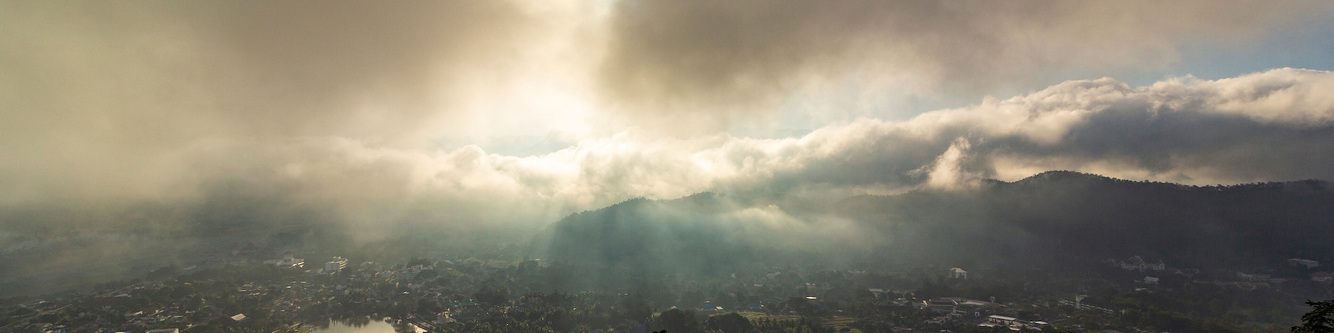View from the high angle. Mae Hong city teaches Mok Khaem, beautiful, famous tourist attraction of Mae Hong province, Thailand.