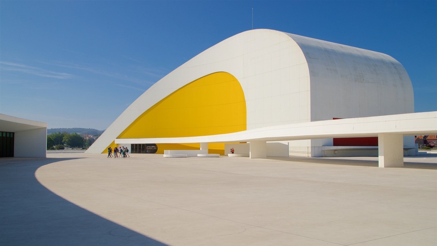 Oscar Niemeyer Cultural Centre which includes modern architecture as well as a small group of people