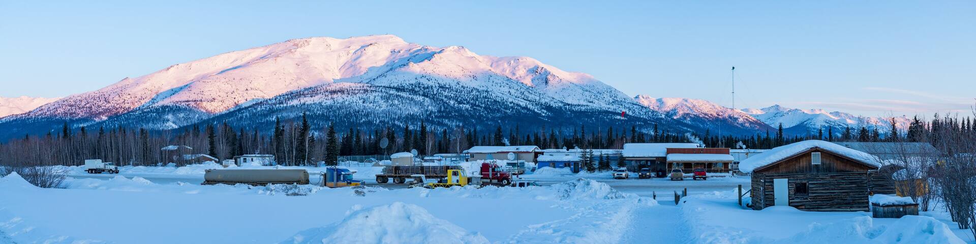 Coldfoot Alaska Panorama in Winter with Alpenglow