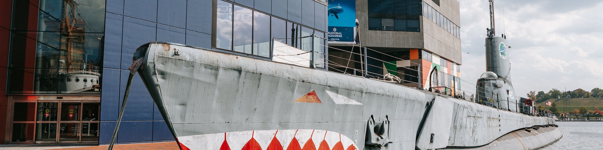 USS Torsk showing a marina