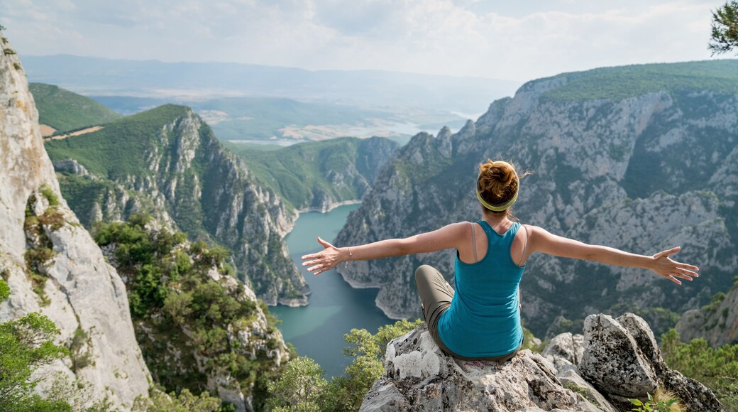 Woman overlooking the Sahinkaya Canyon in Vezirkopru district of Samsun province,Turkey.