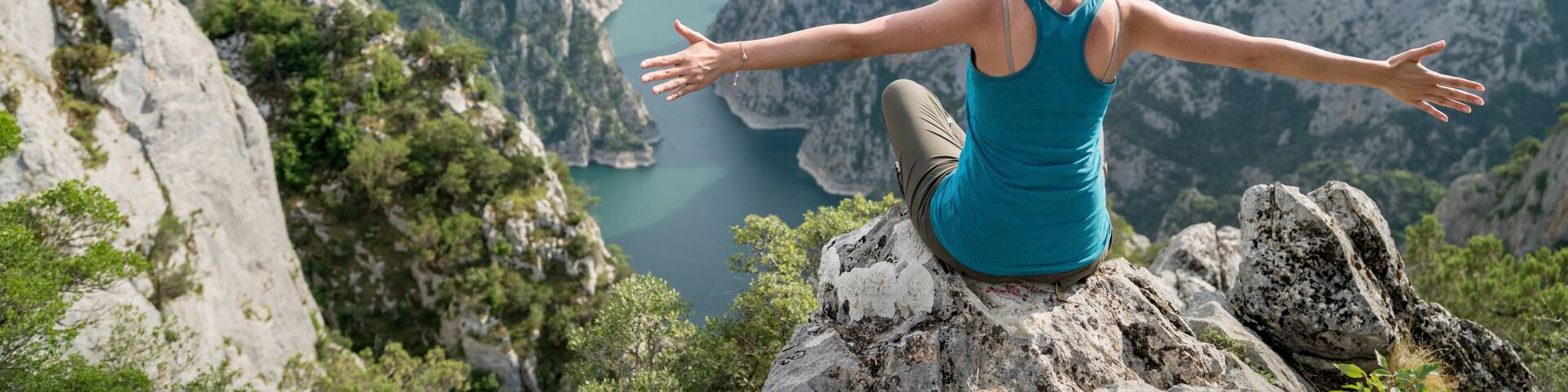 Woman overlooking the Sahinkaya Canyon in Vezirkopru district of Samsun province,Turkey.