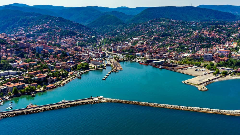 turkey, black sea coast, aerial view zonguldak province.