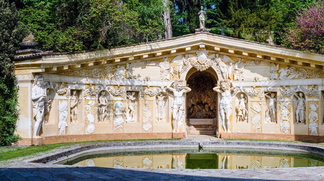 Maser Treviso, Italy - May 6, 2023: The nymphaeum with the fishpond of villa Barbaro