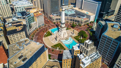 Aerial Photos of Indianapolis Indiana and it's wonderful Circle Center and Monument Circle. Summer of 2020