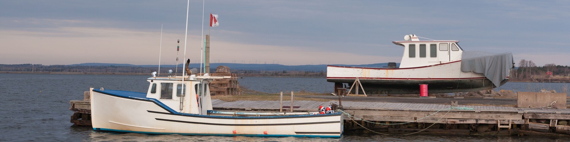 Fishing boats on a cloudy day at Pictou, Nova Scotia.