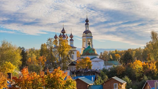 View on Troickaya church from the hill in Plyos, Russia