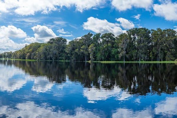 Panorama of Henderson Lake from Wallace Brooks Park boat dock - Inverness, Florida, USA