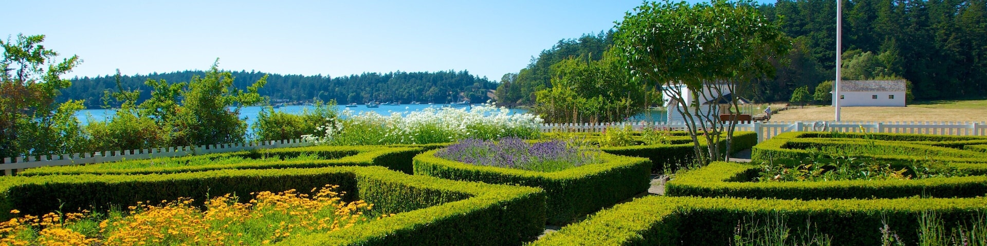 English Camp which includes a park, landscape views and flowers