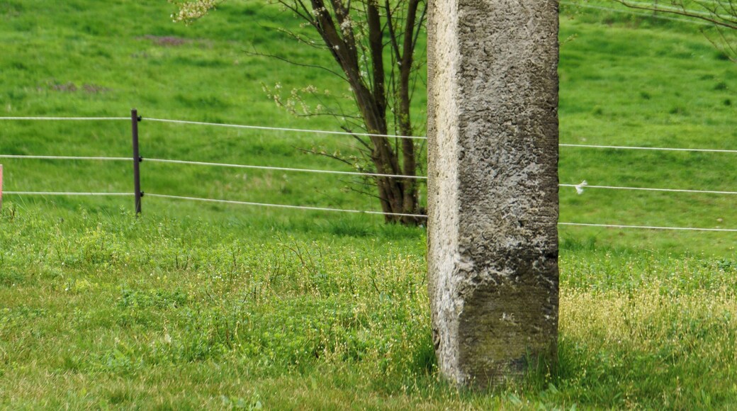 Wegweiser-Distanzstein in Burxdorf. Inschrift: Boragk Großenhain ; Mühlberg ; Richtungspfeile