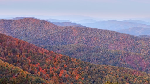 Scenic view of the Blue Ridge and distant Allegheny mountains from the Blue Ridge Parkway south of Lexington, Virginia