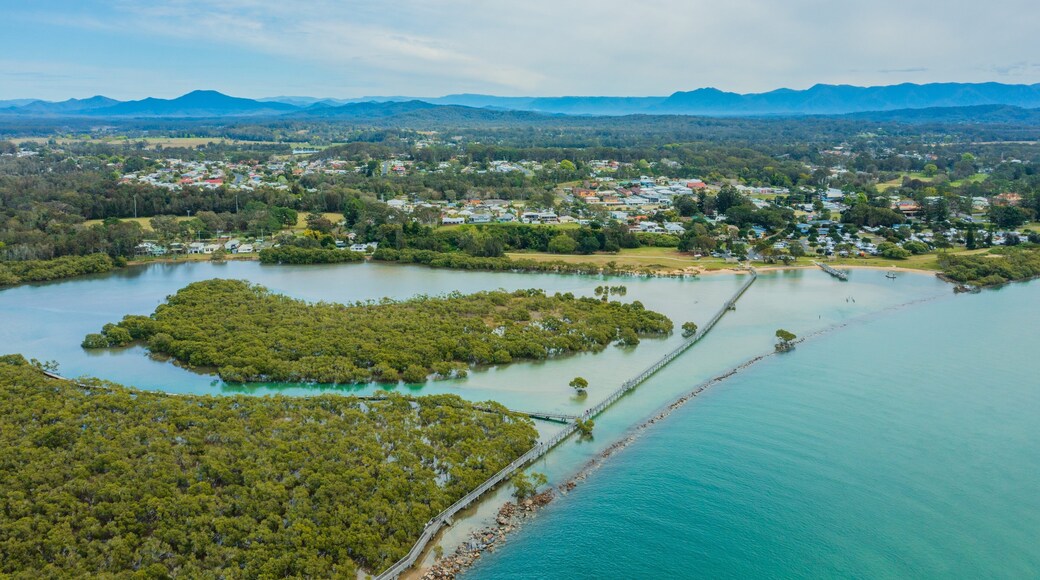 Urunga showing island views, landscape views and general coastal views