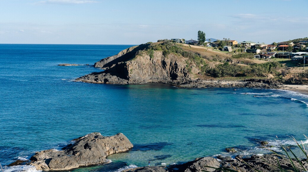 Beautiful sheltered bay and rocky headlands.