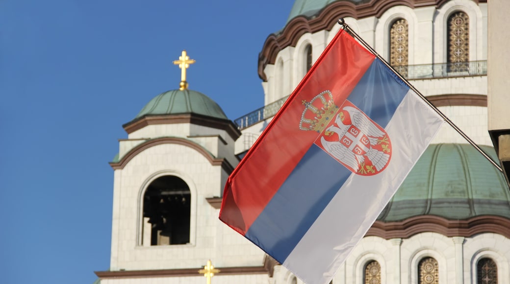 Church of Saint Sava and Serbian flag
