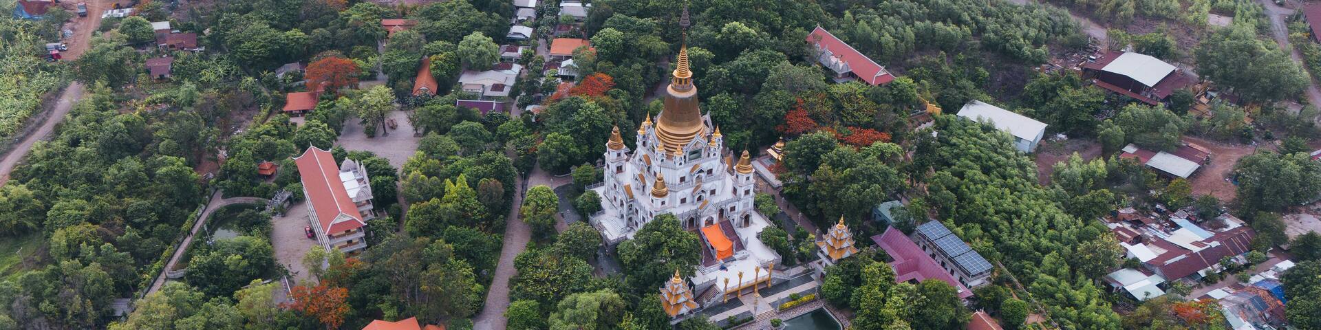 Aerial view of Buu Long Pagoda in Ho Chi Minh City. A beautiful buddhist temple hidden away in Ho Chi Minh City at Vietnam. Travel and landscape concept