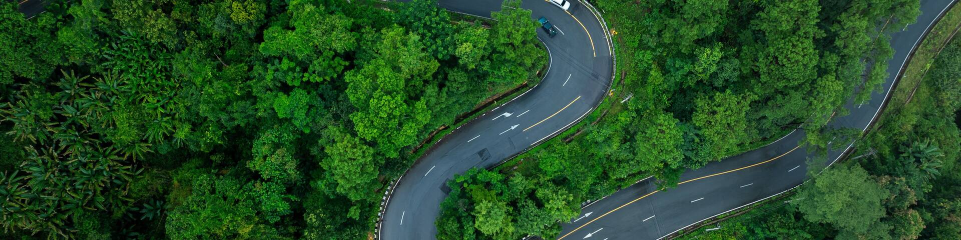 Road of No. 1095, Pai, Mae Hong Son, Chiang Mai Thailand aerial drone point of top view