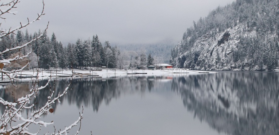 As we drove by, the serene lakescape called.  Although pressed for time, we stopped and admired the  beauty of the still waters and the quiet of the snowladen trees.