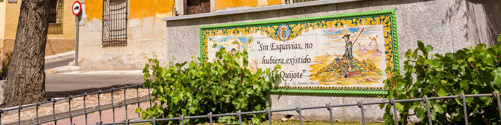 Tiles in the center of Esquivias celebrating the fact that if Cervantes hadn't gone to live in Esquivias he wouldn't have been inspired to write Don Quixote