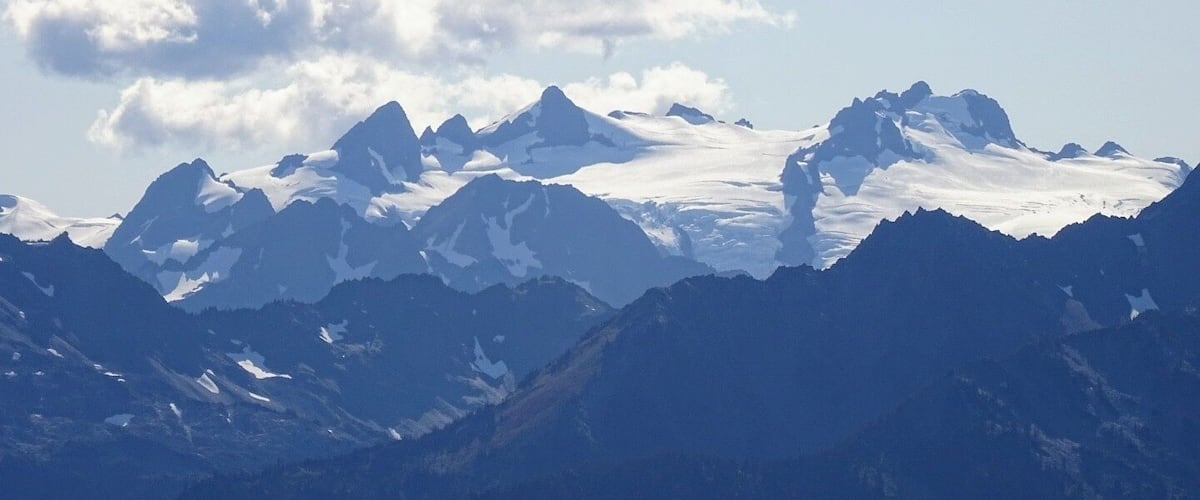The glacier clad Mount Olympus, the tallest peak in the Olympic mountains at 7980 ft.